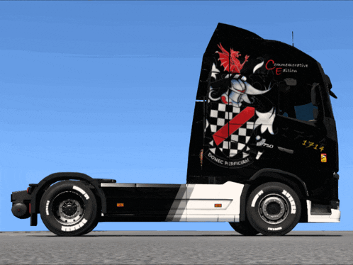 a black and white truck with the number 1714