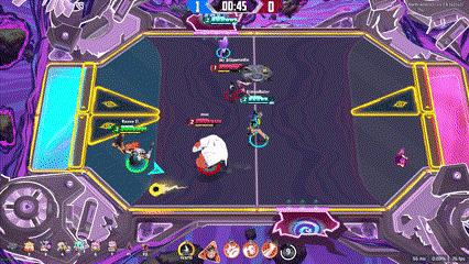 a screenshot of a video game with a purple background and a purple and pink field .