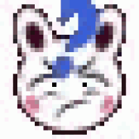 a pixel art of a rabbit 's face with a sad expression .