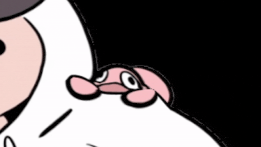 a close up of a cartoon character 's face and ear