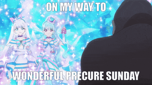 on my way to wonderful precure sunday written on a picture