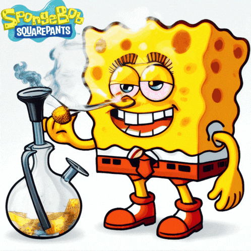 a cartoon of spongebob squarepants is smoking a bong