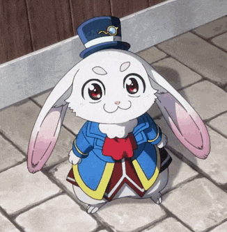 a white rabbit wearing a top hat and a jacket