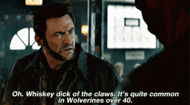 a man with a beard is talking to another man and says whiskey dick of the claws .