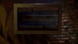 a tv screen displays a man 's eyes and the words streaming frei dom video stre