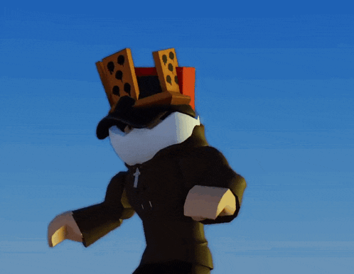 a cartoon character is wearing a top hat with bricks on it