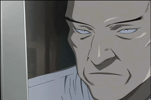 a close up of a man with blue eyes