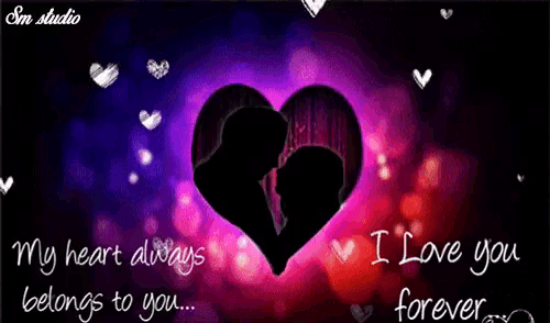 a picture of a couple in a heart with the words " my heart always belongs to you "
