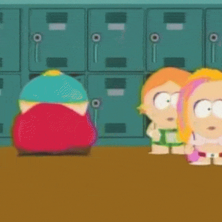 a group of cartoon characters are standing in front of lockers in a locker room .
