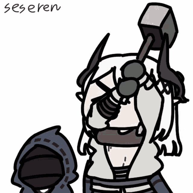a drawing of a person with a hammer and the word seseren below
