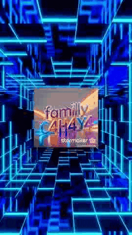 a poster for family 4h4y is displayed in a futuristic room