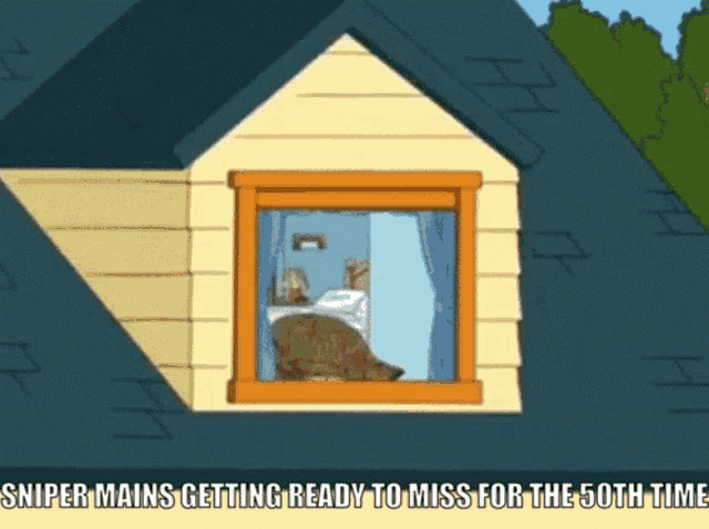 a cartoon of a house with the words sniper mains getting ready to miss for the 50th time at the bottom