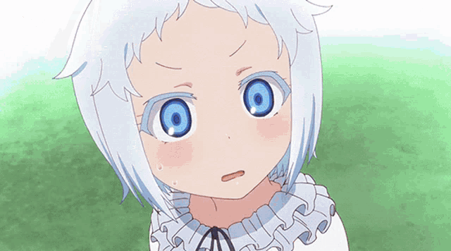 a little girl with white hair and blue eyes