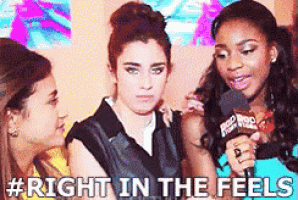three women are talking into microphones with the words right in the feels above them