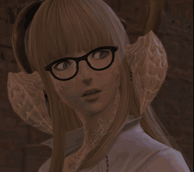 a girl with glasses and horns on her ears