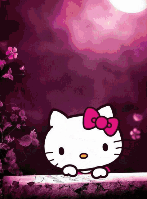 a picture of hello kitty with a pink bow