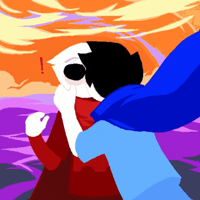 a cartoon of a man and a woman kissing with an exclamation point