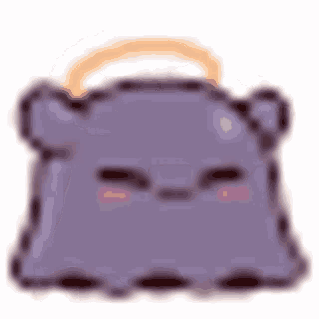 a pixel art drawing of a purple purse with a handle and a face .