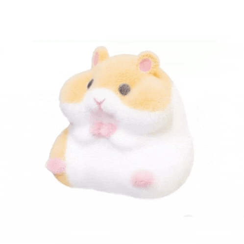 a stuffed hamster with a pink heart in its mouth is sitting on a white background .