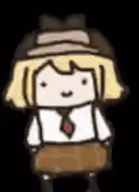 a cartoon of a girl wearing a hat and a tie .