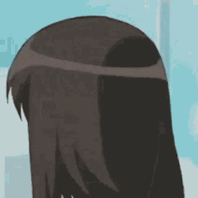 a close up of a person 's head with a blue background