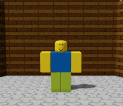 a roblox character is standing in front of a brick wall and smiling