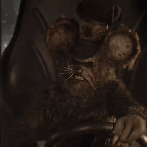 a rat with a beard is wearing a top hat and a crown