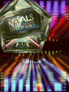 an advertisement for the royals league concert series shows a bowling alley in the background