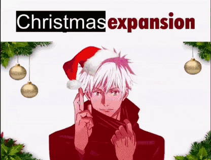 a man wearing a santa hat is giving the middle finger in front of a christmas tree .
