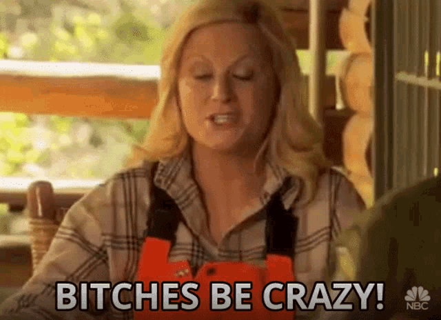 a woman is sitting on a porch with her eyes closed and says bitches be crazy !