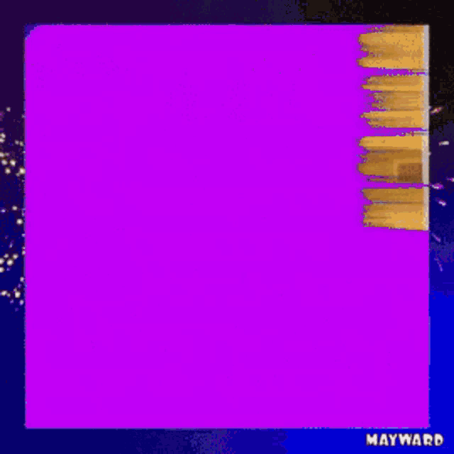 a picture of a woman in a room with a purple square in the middle that says mayward on it