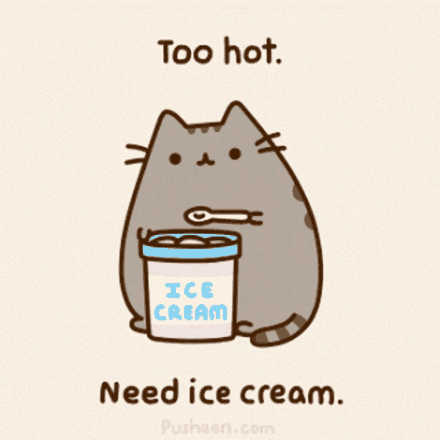 a cartoon of a cat eating ice cream with the words need ice cream below it