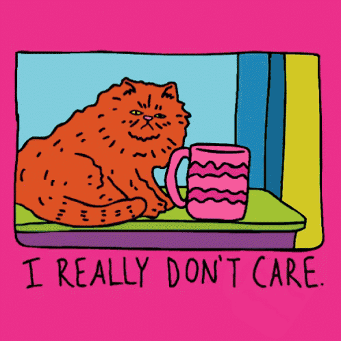 a cartoon cat sitting on a window sill with the words i really don 't care