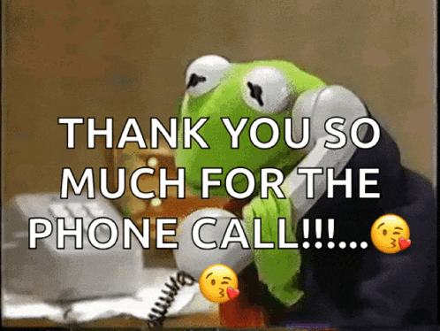 kermit the frog is talking on the phone and says thank you so much for the phone call