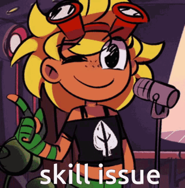 a picture of a cartoon character with the word skill issue on the bottom