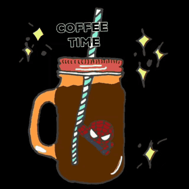 a drawing of a cup of coffee with a straw and the words coffee time on it