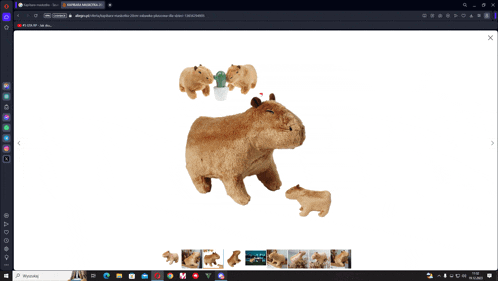 a computer screen shows a stuffed capybara and its cubs