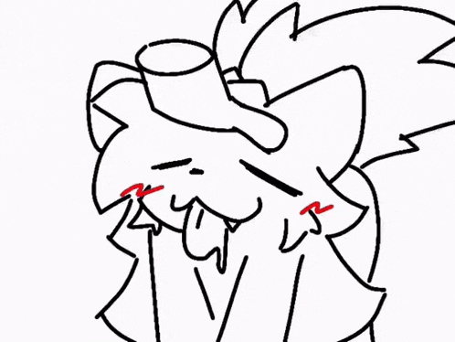 a black and white drawing of a cartoon character with a hat on his head .