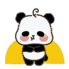 a cartoon panda bear is sitting on a yellow circle and crying