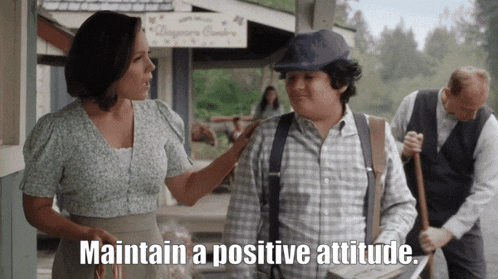 a woman talking to a boy with the words maintain a positive attitude below him