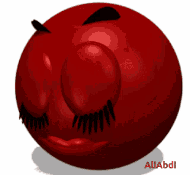 a red ball with a face and the name aliabdi on it