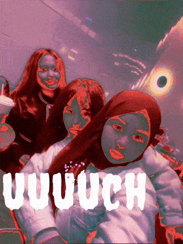 a group of girls are posing for a picture and the word uutuuch is on the bottom left