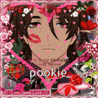 a picture of a man with hearts around him and the name pookie