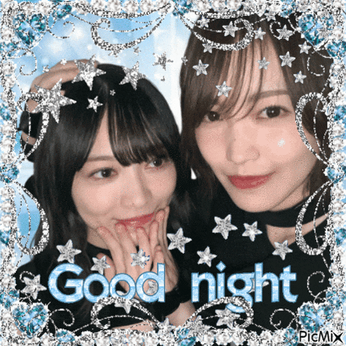 a picture of two girls with the words " good night " on it