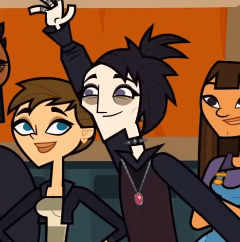 a group of cartoon characters are posing for a picture with one of them wearing a choker
