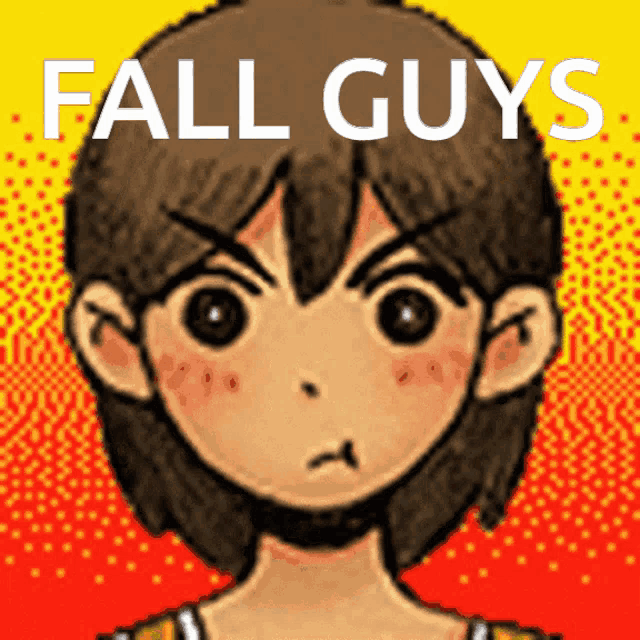 a cartoon of a girl with the words fall guys written above her