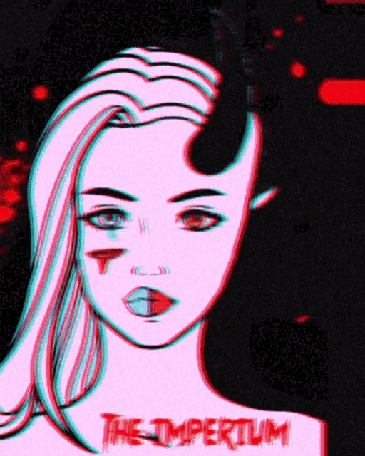 a drawing of a girl with horns and the word imperium on her chest