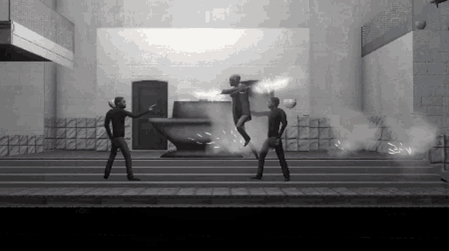 a black and white drawing of a man flying through the air with fire