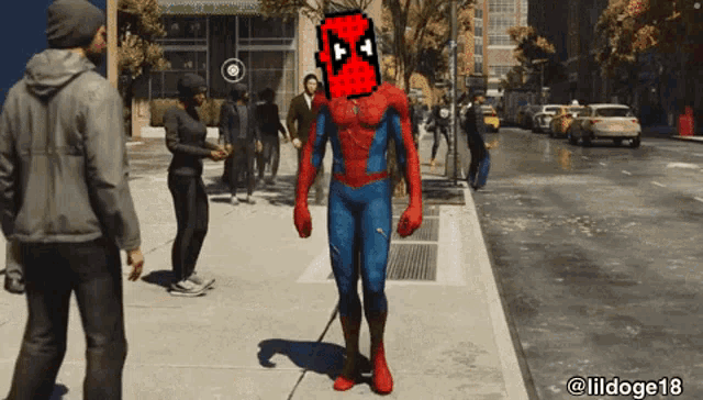 a pixel art of a man in a spiderman costume with the name lildoge18 on the bottom