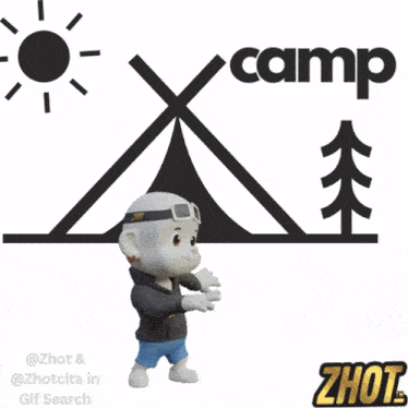 a cartoon character is standing in front of a logo for camp